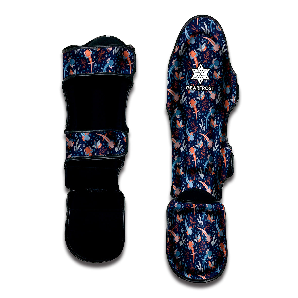 Blue Axolotl Pattern Print Muay Thai Shin Guard