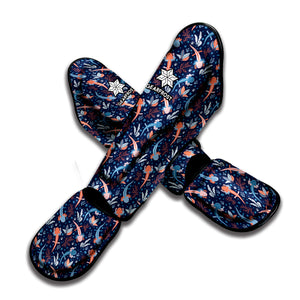 Blue Axolotl Pattern Print Muay Thai Shin Guard