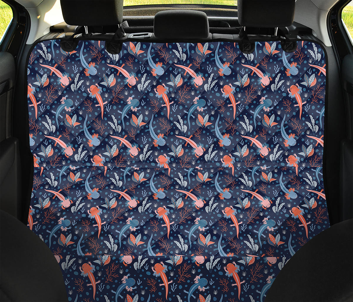 Blue Axolotl Pattern Print Pet Car Back Seat Cover