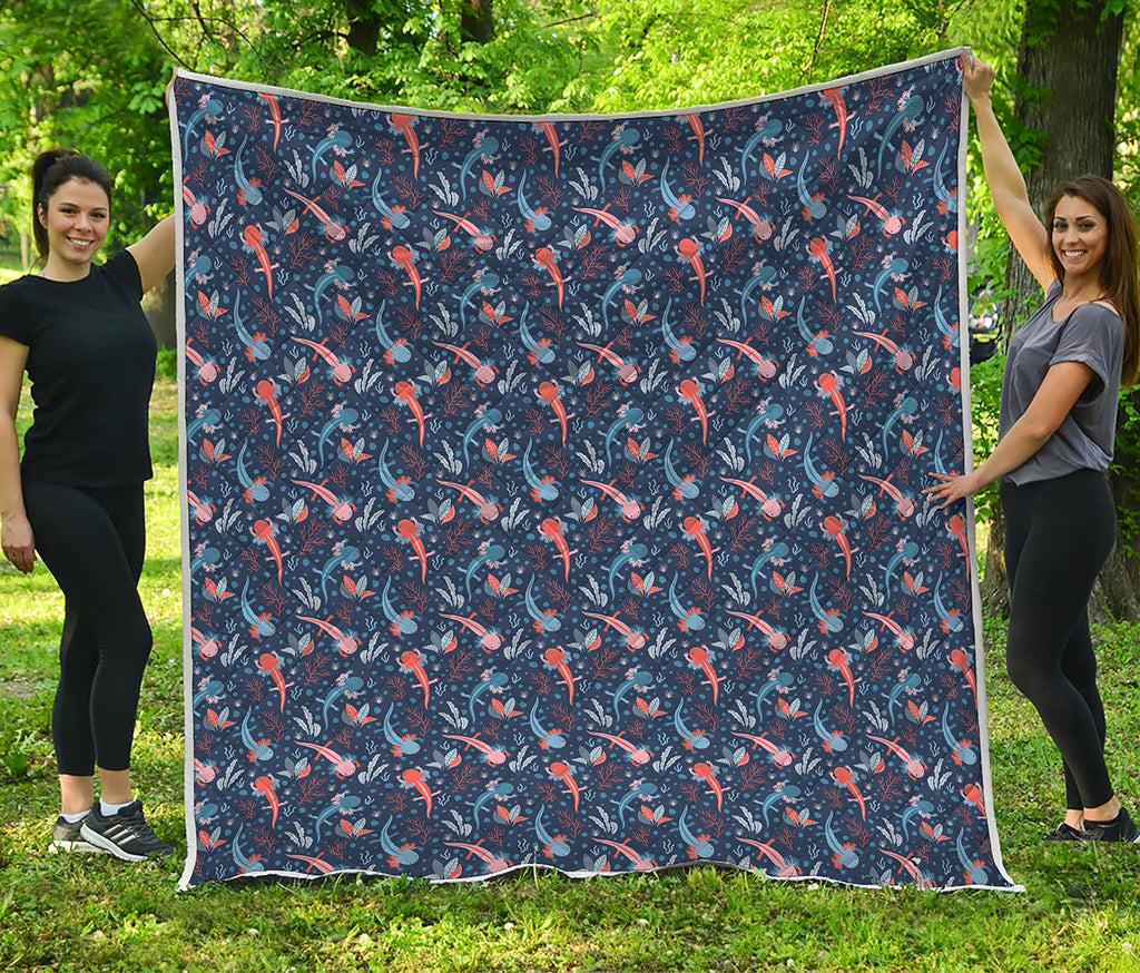 Blue Axolotl Pattern Print Quilt
