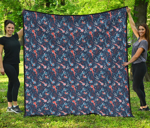 Blue Axolotl Pattern Print Quilt