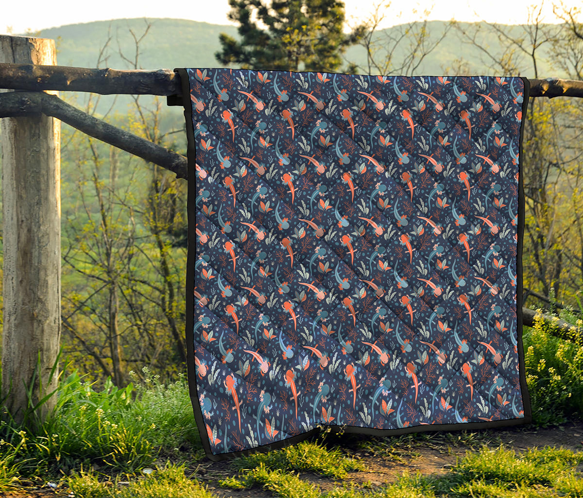 Blue Axolotl Pattern Print Quilt