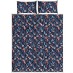 Blue Axolotl Pattern Print Quilt Bed Set