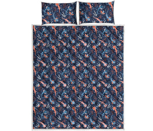 Blue Axolotl Pattern Print Quilt Bed Set