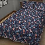 Blue Axolotl Pattern Print Quilt Bed Set