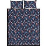 Blue Axolotl Pattern Print Quilt Bed Set