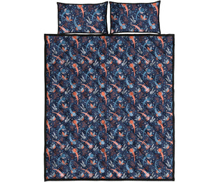 Blue Axolotl Pattern Print Quilt Bed Set