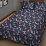 Blue Axolotl Pattern Print Quilt Bed Set