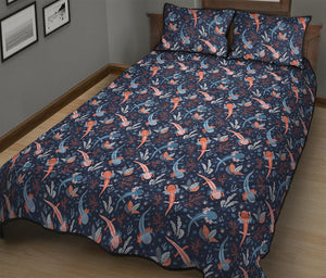 Blue Axolotl Pattern Print Quilt Bed Set