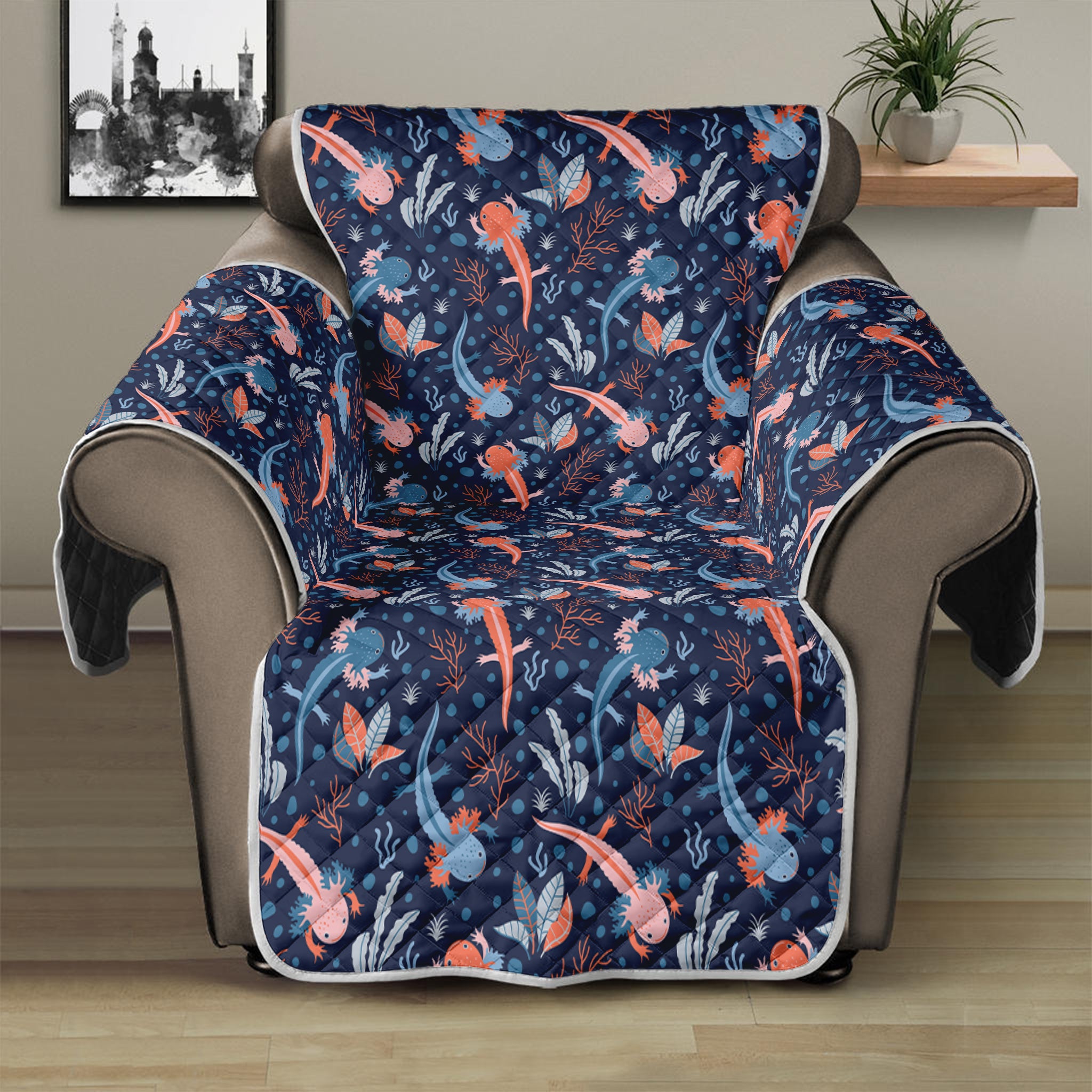 Blue Axolotl Pattern Print Recliner Protector