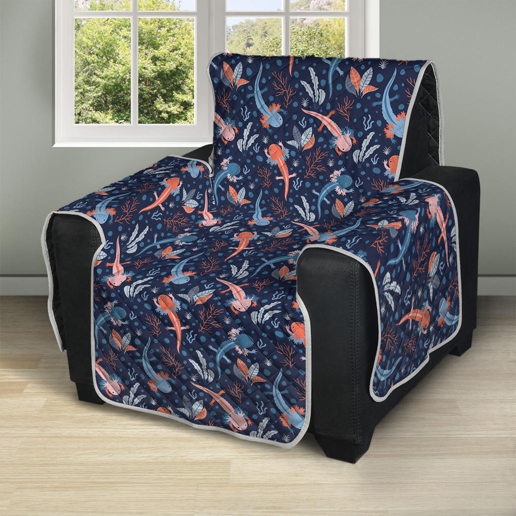 Blue Axolotl Pattern Print Recliner Protector