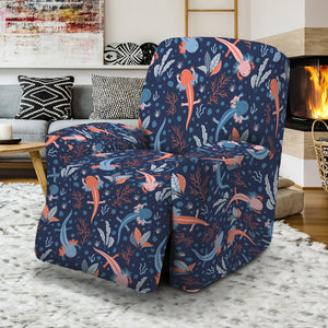 Blue Axolotl Pattern Print Recliner Slipcover