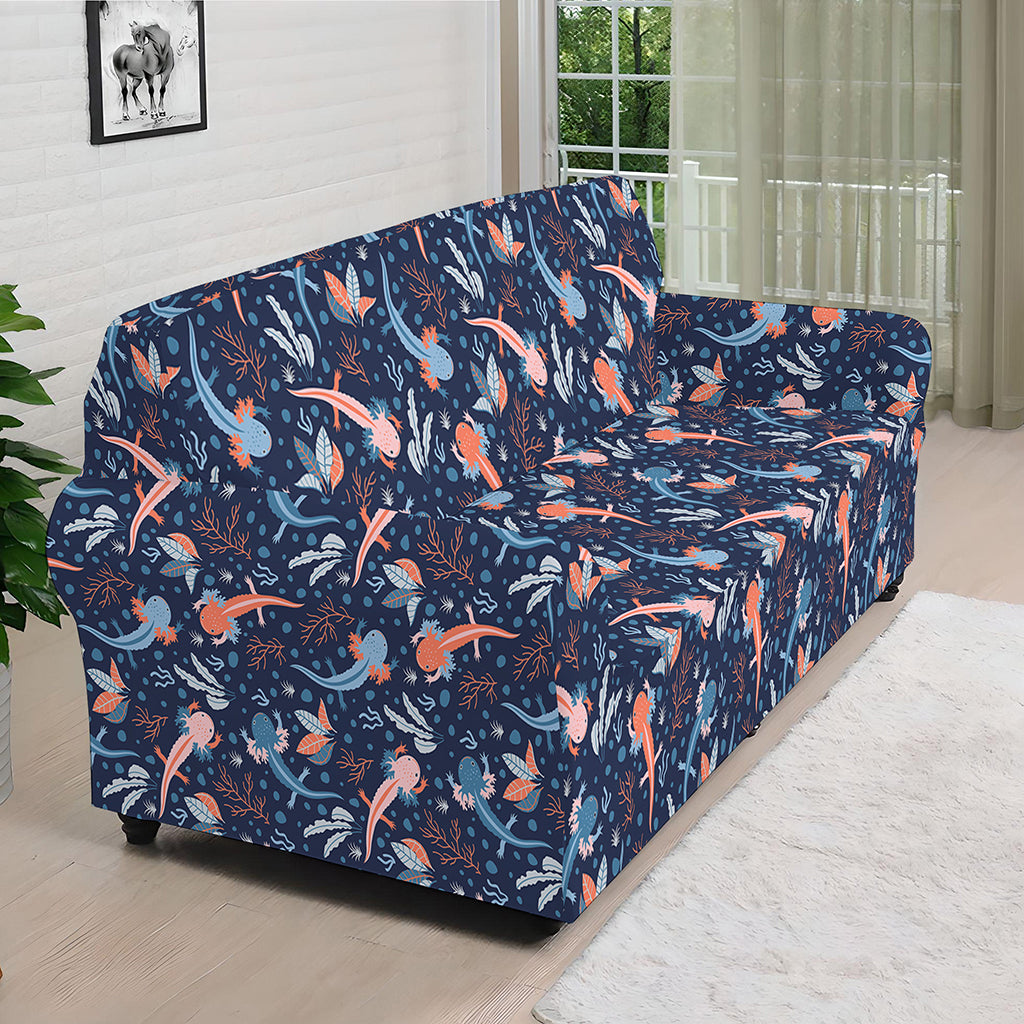 Blue Axolotl Pattern Print Sofa Cover