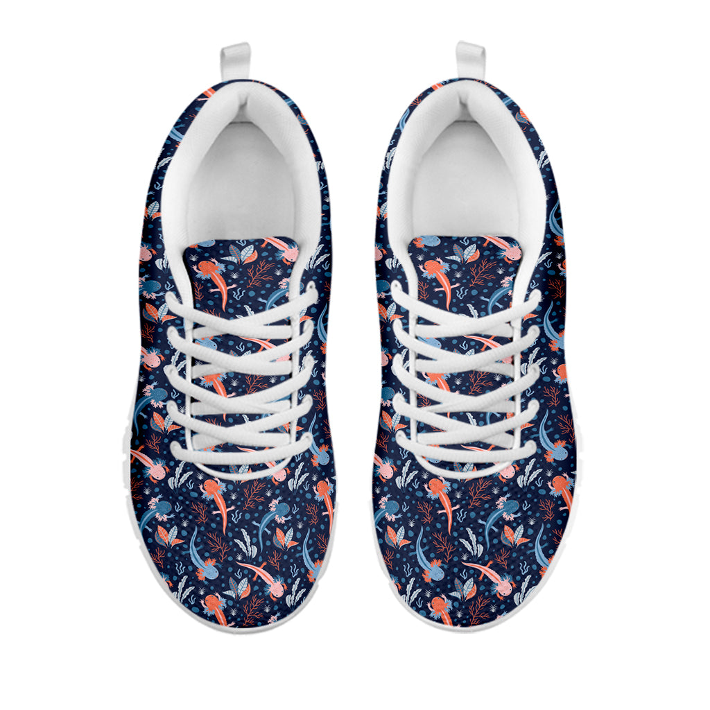 Blue Axolotl Pattern Print White Sneakers