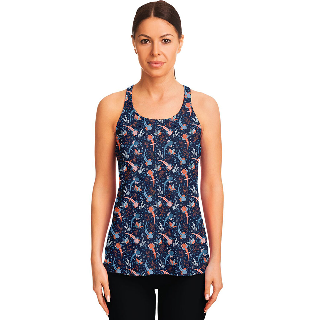 Blue Axolotl Pattern Print Women's Racerback Tank Top