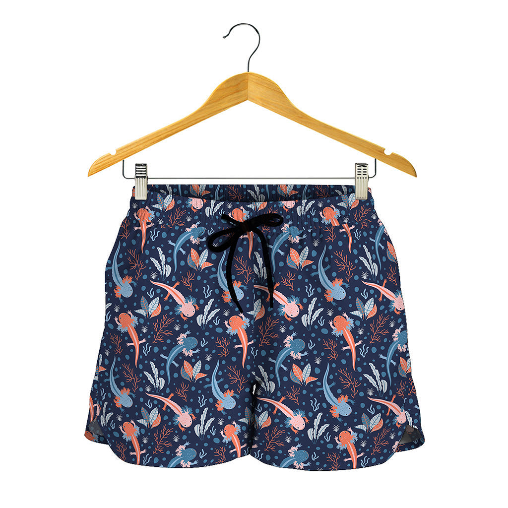 Blue Axolotl Pattern Print Women's Shorts