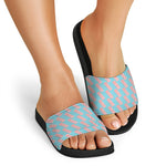 Blue Bacon Pattern Print Black Slide Sandals