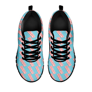Blue Bacon Pattern Print Black Sneakers
