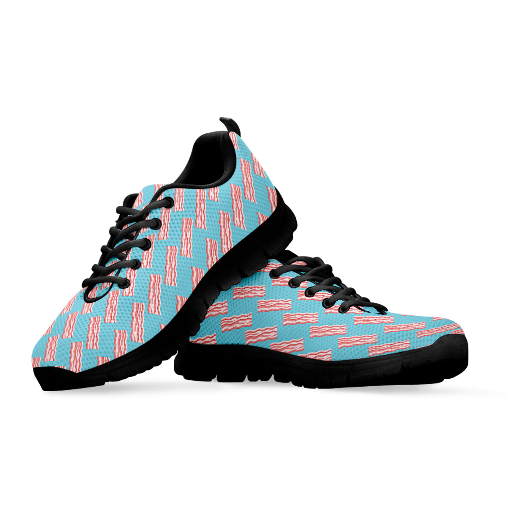 Blue Bacon Pattern Print Black Sneakers