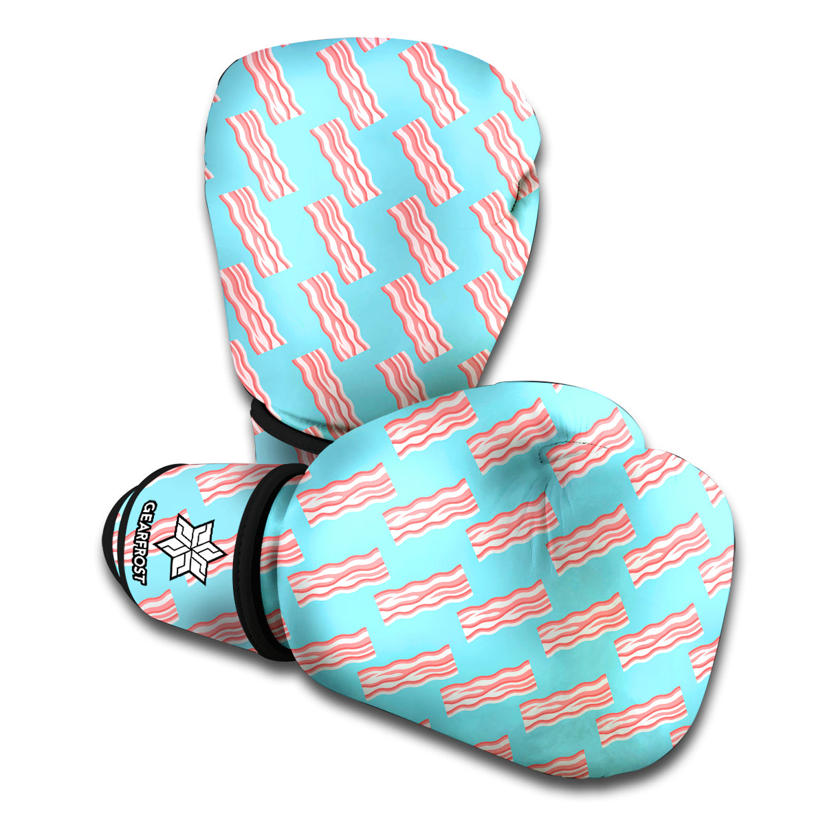 Blue Bacon Pattern Print Boxing Gloves