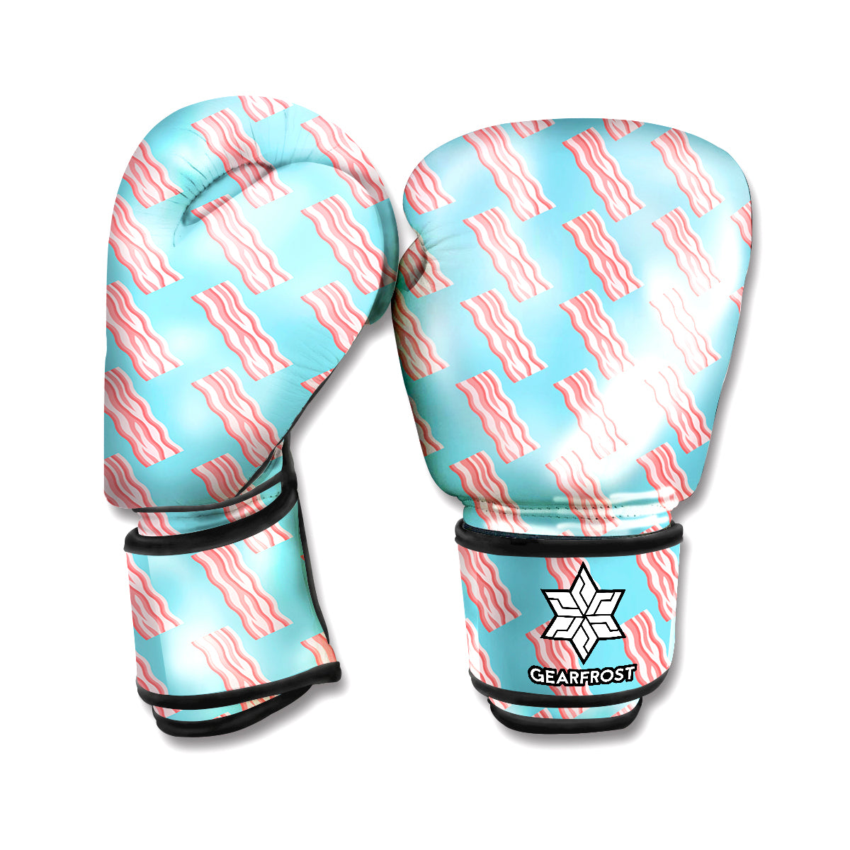 Blue Bacon Pattern Print Boxing Gloves