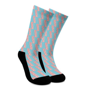 Blue Bacon Pattern Print Crew Socks