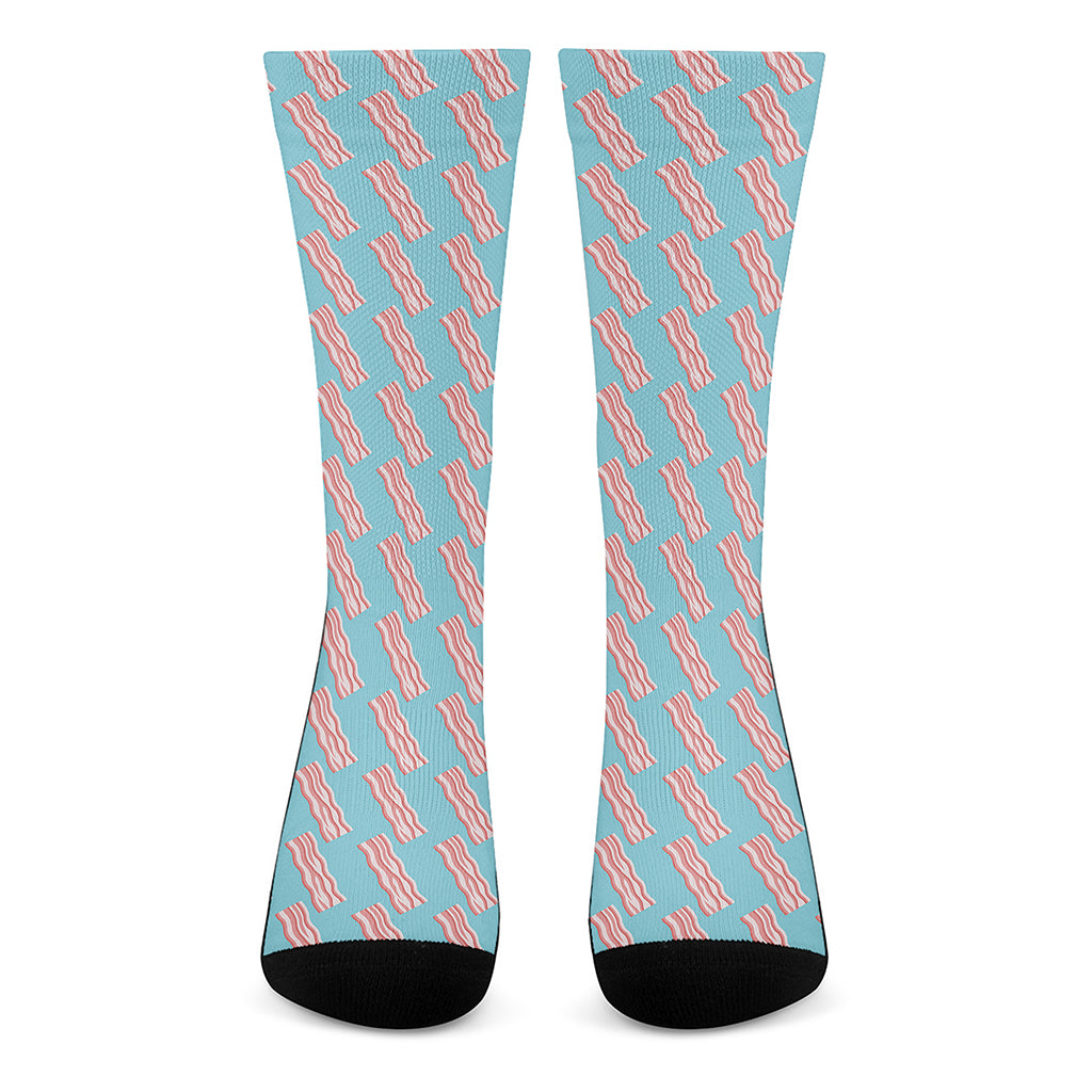 Blue Bacon Pattern Print Crew Socks