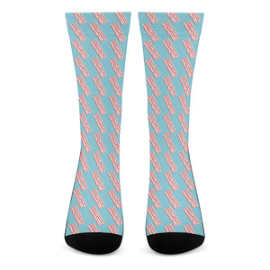 Blue Bacon Pattern Print Crew Socks