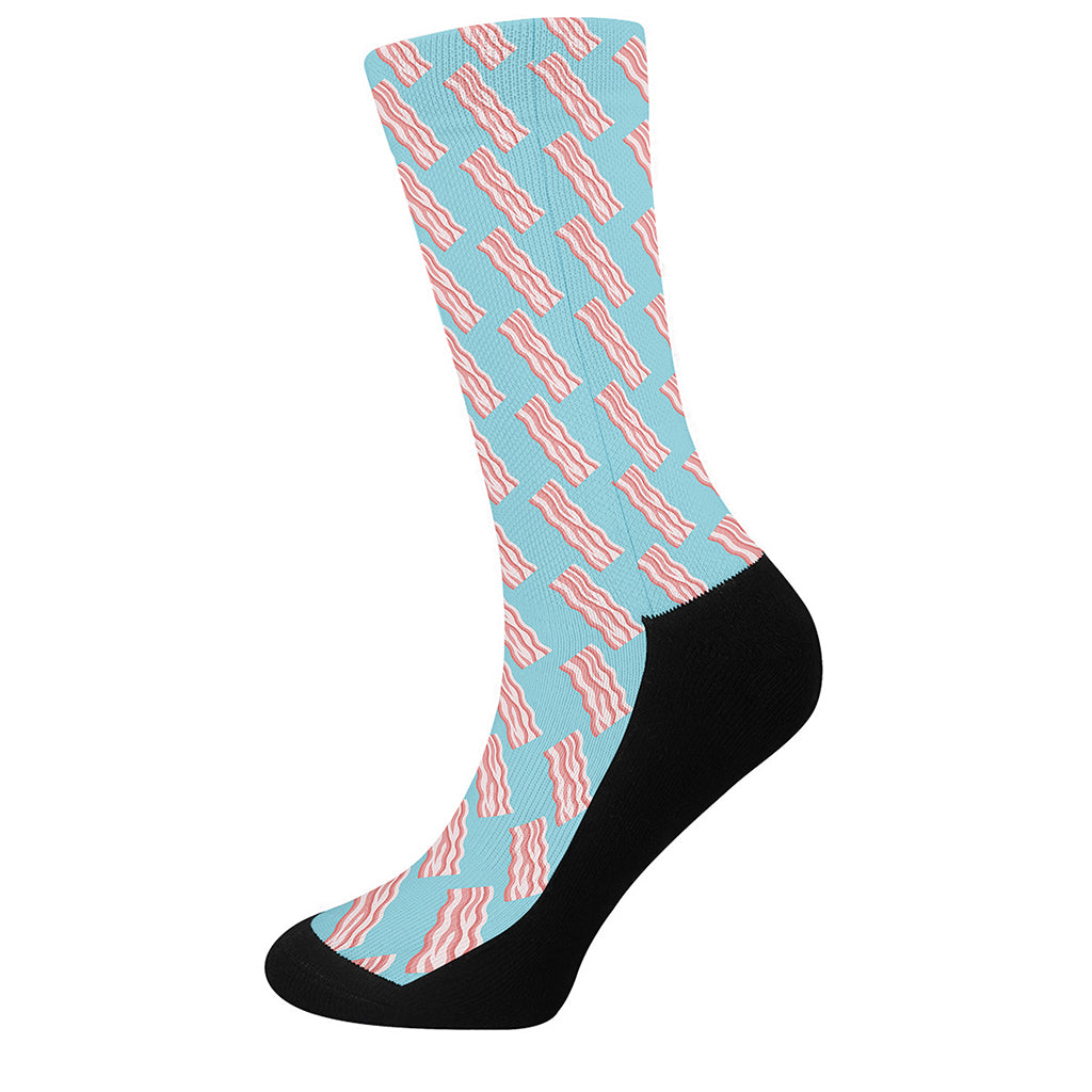 Blue Bacon Pattern Print Crew Socks