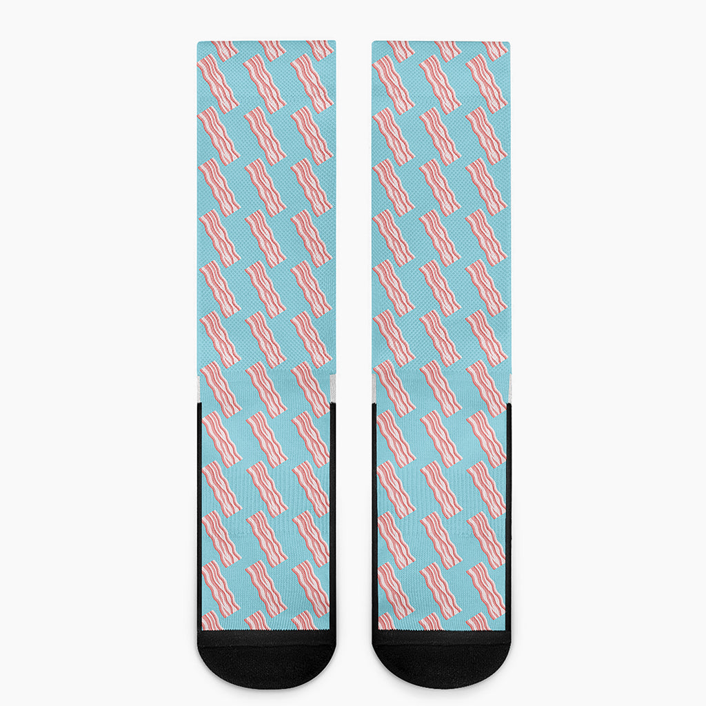 Blue Bacon Pattern Print Crew Socks