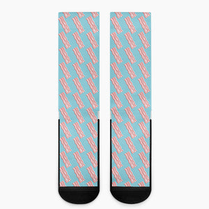 Blue Bacon Pattern Print Crew Socks