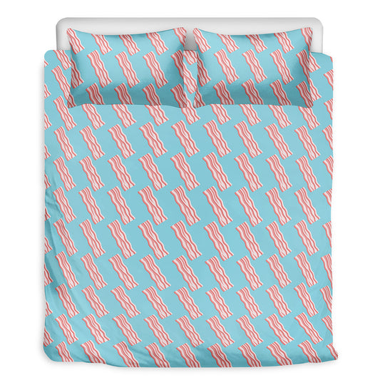 Blue Bacon Pattern Print Duvet Cover Bedding Set