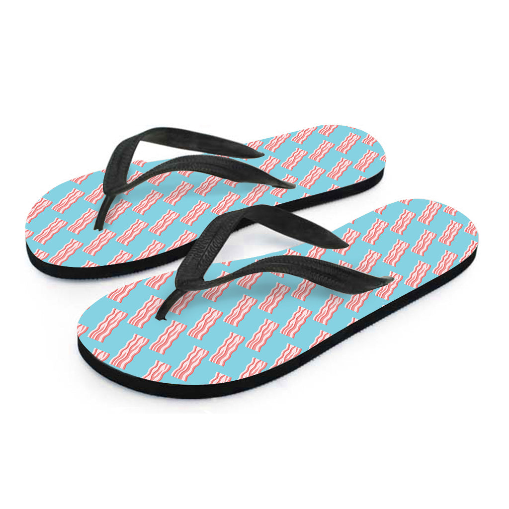 Blue Bacon Pattern Print Flip Flops