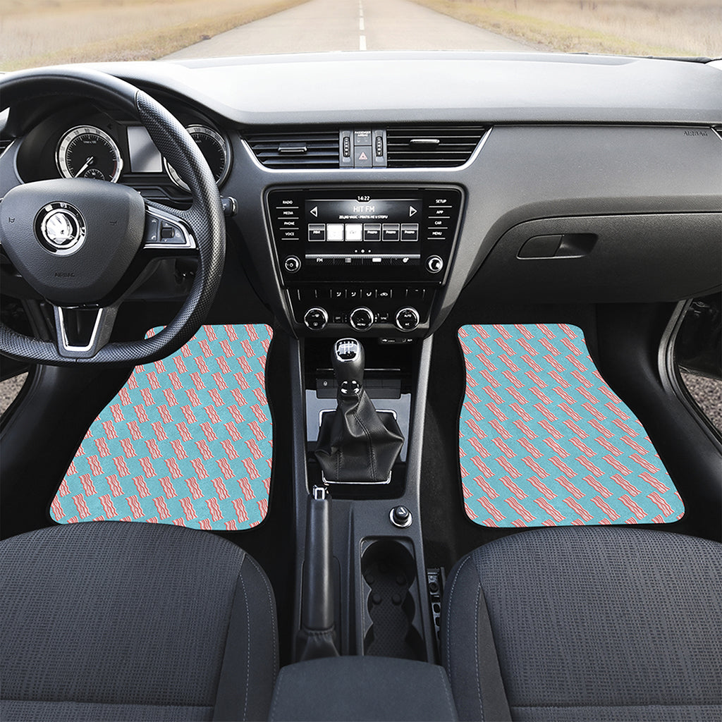 Blue Bacon Pattern Print Front and Back Car Floor Mats