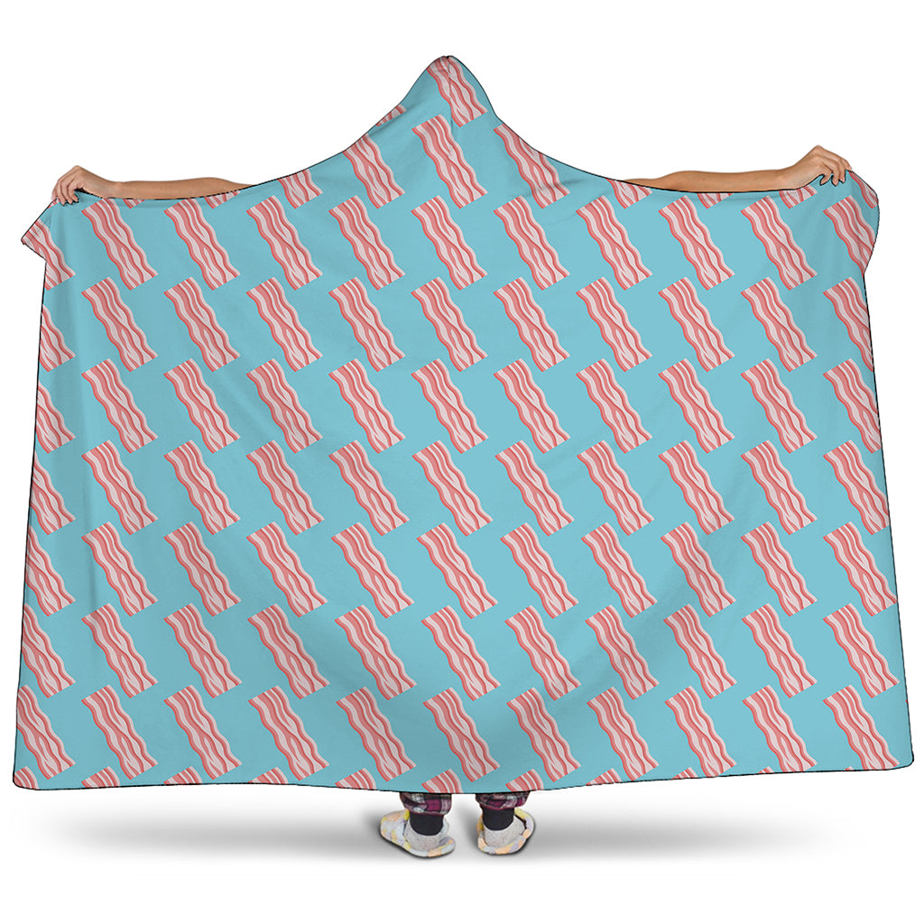 Blue Bacon Pattern Print Hooded Blanket