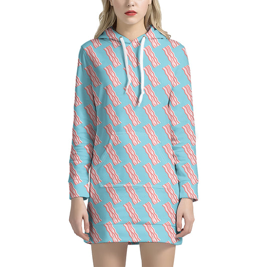 Blue Bacon Pattern Print Hoodie Dress