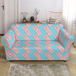 Blue Bacon Pattern Print Loveseat Slipcover