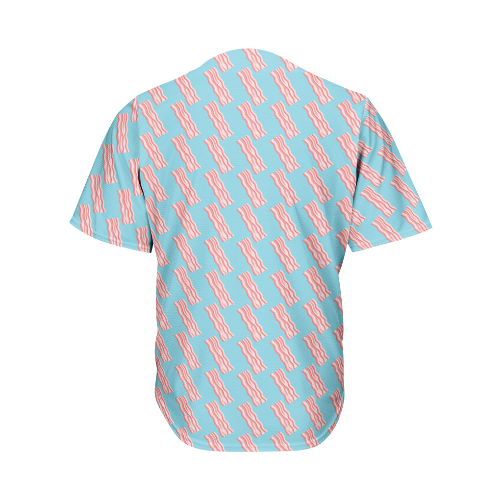 Blue Bacon Pattern Print Men's Baseball Jersey