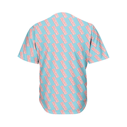 Blue Bacon Pattern Print Men's Baseball Jersey
