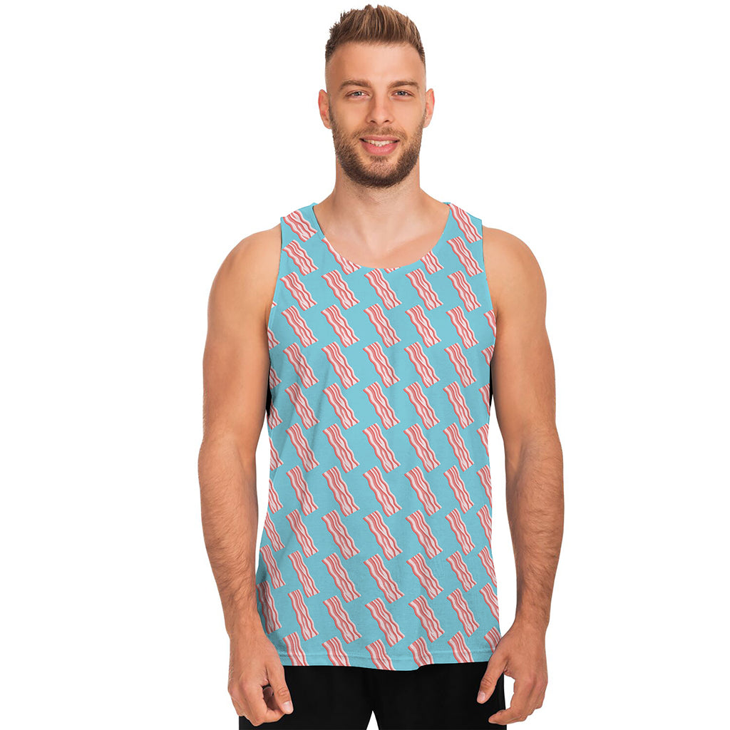 Blue Bacon Pattern Print Men's Tank Top