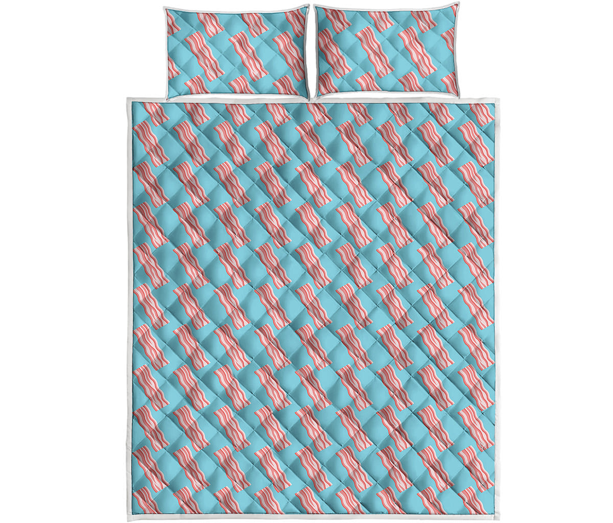 Blue Bacon Pattern Print Quilt Bed Set