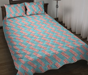 Blue Bacon Pattern Print Quilt Bed Set