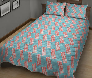 Blue Bacon Pattern Print Quilt Bed Set