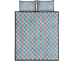 Blue Bacon Pattern Print Quilt Bed Set