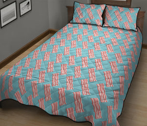 Blue Bacon Pattern Print Quilt Bed Set