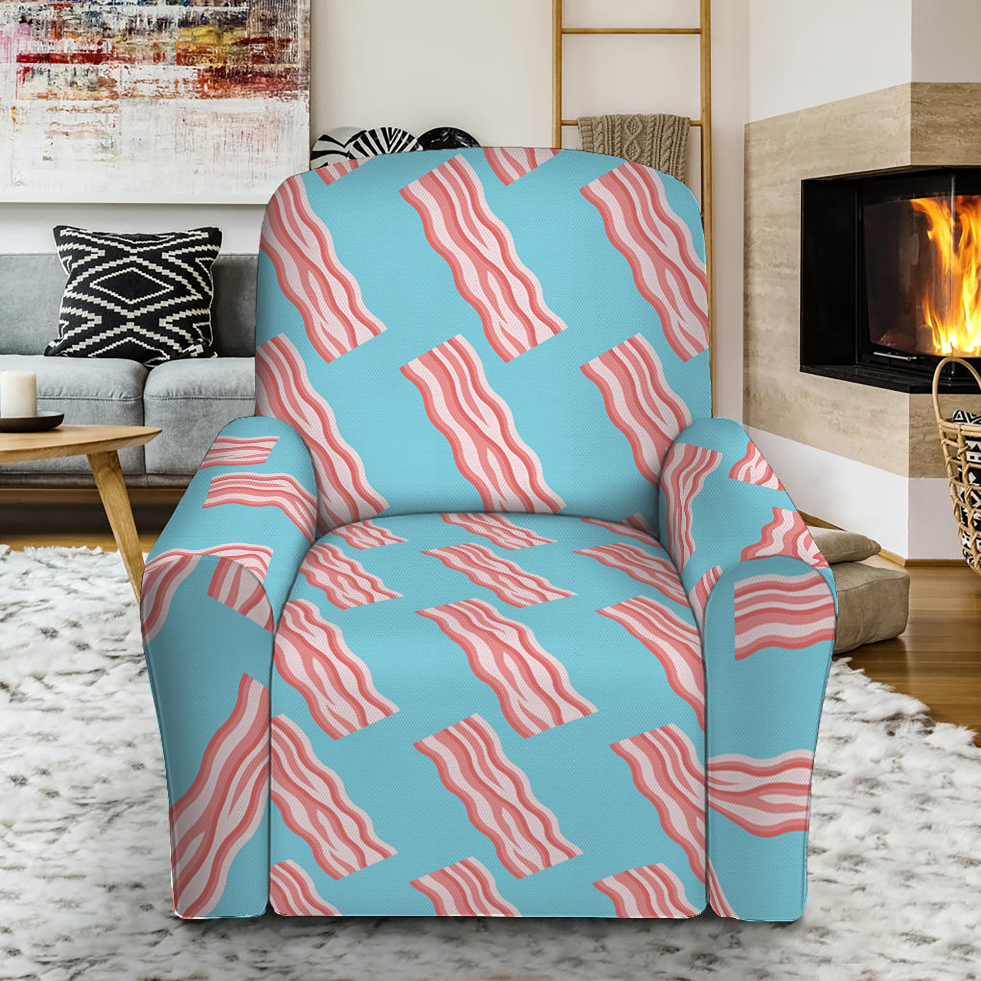 Blue Bacon Pattern Print Recliner Slipcover