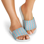 Blue Bacon Pattern Print White Slide Sandals