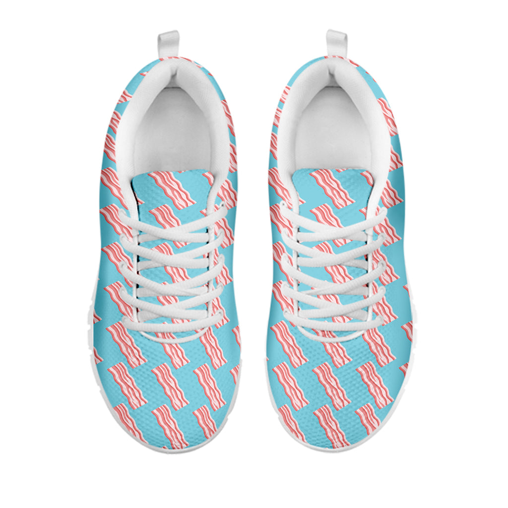 Blue Bacon Pattern Print White Sneakers