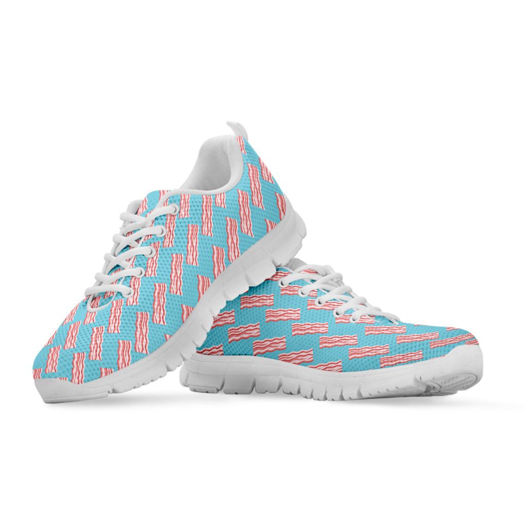Blue Bacon Pattern Print White Sneakers