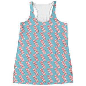 Blue Bacon Pattern Print Women's Racerback Tank Top